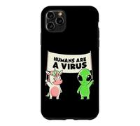 Custodia per iPhone 11 Pro Max Umani e un virus Alien & Cow Cute Buddies Banner EduEly