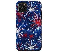 Custodia per iPhone 11 Pro Max USA Fireworks Pattern Patriottico Rosso Bianco Blu Celebrazione