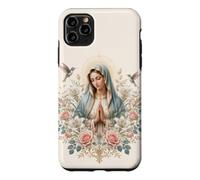 Custodia per iPhone 11 Pro Max Vergine Maria Floreale Preghiera Arte con Gigli e Colibrì