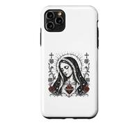 Custodia per iPhone 11 Pro Max Vergine Maria Sacro Cristiano Cuore Gotico Cattolico Rose