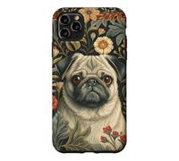 Custodia per iPhone 11 Pro Max Vintage Pug Dog William Morris Style Floreale