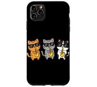 Custodia per iPhone 11 Pro Max Whimsical Feline Saxophonist Group Jazz Cat Aesthetic