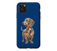 Custodia per iPhone 11 Pro Max Womens Girls Floral Multicolored Folk Art Dachshund Lover