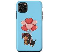 Custodia per iPhone 11 Pro Max Womens Girls Valentines Day Heart Black Tan Dachshund Lover