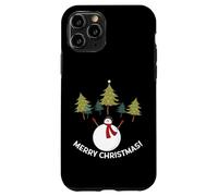 Custodia per iPhone 11 Pro Merry Christmas Pupazzo di neve e alberi di pino
