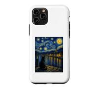Custodia per iPhone 11 Pro Midnight Muse Black Cat Van Gogh ispirato Riverside Art