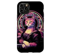 Custodia per iPhone 11 Pro Mona Lisa Cat Vaporwave Parodia Divertente Retro