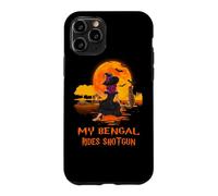 Custodia per iPhone 11 Pro My Bengal Rides Shotgun Cat and Witch Halloween Costume