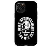 Custodia per iPhone 11 Pro Never Underestimate The Old Guy Funny Disc Golf Tramonto Skull
