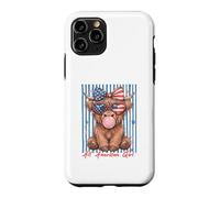 Custodia per iPhone 11 Pro Occhiali da sole Patriotic Highland Cow Pink Bubble