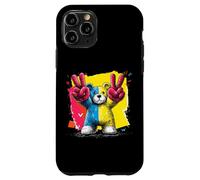 Custodia per iPhone 11 Pro Orsacchiotto con scritta "Double Peace Graffiti" Pop Graphic Art Sign Animal