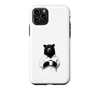 Custodia per iPhone 11 Pro Orso Burbero con Caffè Disegno Animale per Chi Ama il Caffè