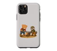 Custodia per iPhone 11 Pro Orso e procione segando il legno - Carini operai forestali