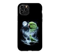Custodia per iPhone 11 Pro Pappagallo indiano ringneck che ulula alla luna anni '90 retrò uccello