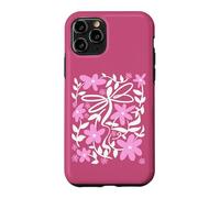 Custodia per iPhone 11 Pro Pink Floral Daisy Dragonfly Botanical Wildflower Vine Garden