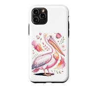 Custodia per iPhone 11 Pro Pink Pelican Watercolor Sea Bird Art