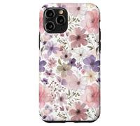 Custodia per iPhone 11 Pro Pink Purple Flower Watercolour Floral Wildflower Cute