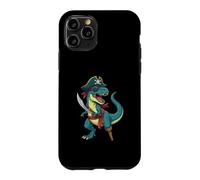 Custodia per iPhone 11 Pro Pirate Dinosaur T Rex - Costume pirata Buccaneer Jolly Roger
