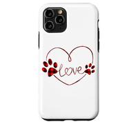 Custodia per iPhone 11 Pro Red plaid Dog paw print heart love buffalo matching family