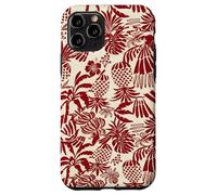 Custodia per iPhone 11 Pro Red Tropical Pineapple Palm Leaf Aloha Summer Pattern
