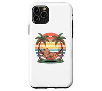 Custodia per iPhone 11 Pro Relaxing capybara, Sunset, Palm tree, Summer capy vacation