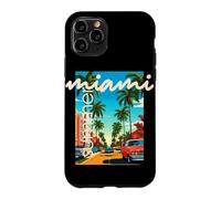 Custodia per iPhone 11 Pro Retro Miami Summer Palm Tree Street Classic Car Graphic