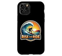 Custodia per iPhone 11 Pro Rise And Ride Surfer Mattina Surf Tavola da Surf Citazione Vintage