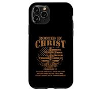 Custodia per iPhone 11 Pro Rooted in Christ Shirt Christian Shirt for Men Cross Shirt