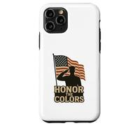 Custodia per iPhone 11 Pro Sagoma e bandiera patriottica 'Honor the Colors' Saluting