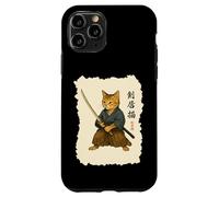 Custodia per iPhone 11 Pro Samurai Cat Warrior Arte Giapponese Feline Katana Lettere Ninja
