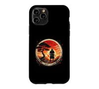 Custodia per iPhone 11 Pro Samurai giapponese retrò tramonto Ukiyoe ispirato Guerrieri Arte