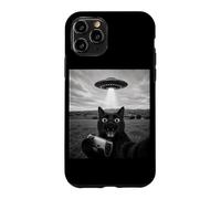 Custodia per iPhone 11 Pro Scared Black Cat UFO Selfie Console di gioco Meme divertente