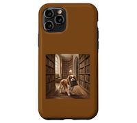 Custodia per iPhone 11 Pro Scena di lettura del libro del cane della biblioteca di Cavalier Spaniel