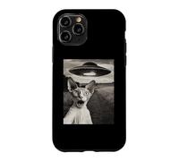 Custodia per iPhone 11 Pro Sphynx Cat Selfie Con Alien Ship UFO Abduction Retro Foto