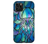 Custodia per iPhone 11 Pro Stained Glass Jellyfish Blue Purple Mosaic Ocean Art