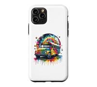 Custodia per iPhone 11 Pro Tie Dye School Bus Art Psychedelic Retro Colors Futuristic