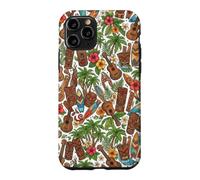 Custodia per iPhone 11 Pro Ukulele Tiki hawaiano con fiori di ibisco e palma
