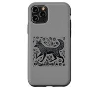Custodia per iPhone 11 Pro Vintage Cottagecore Folk Art Fox Linocut dall'aspetto fresco