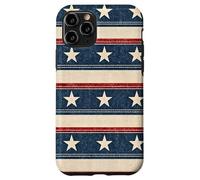 Custodia per iPhone 11 Pro Vintage Rustico Stripe Pattern American Patriotic USA Stars