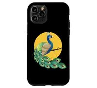 Custodia per iPhone 11 Pro Womens Girls Kid Beautiful Yellow Moon Elegant Peacock Lover