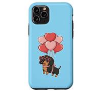 Custodia per iPhone 11 Pro Womens Girls Valentines Day Heart Black Tan Dachshund Lover