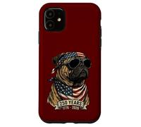 Custodia per iPhone 11 Pug Bandiera Americana 250 Anni 1776-2026 Bicentenario USA Cane