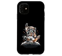 Custodia per iPhone 11 Raccoon Astronaut On The Moon With Rocket Retro Space Iconic