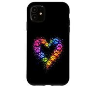 Custodia per iPhone 11 Rainbow Paw Heart Colorful Dog & Cat Lover Pet Art