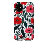 Custodia per iPhone 11 Red Poppy Botanical Bold Flowers Floreale