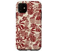 Custodia per iPhone 11 Red Tropical Pineapple Palm Leaf Aloha Summer Pattern