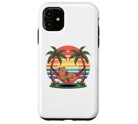 Custodia per iPhone 11 Relaxing capybara, Sunset, Palm tree, Summer capy vacation