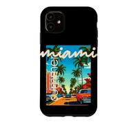 Custodia per iPhone 11 Retro Miami Summer Palm Tree Street Classic Car Graphic