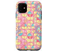 Custodia per iPhone 11 Retro Pink and Yellow Geometric Floral Pattern Girly Pastel
