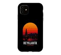 Custodia per iPhone 11 Reykjavik Islanda Retro Nordic Northern Lights Montagne Sci
